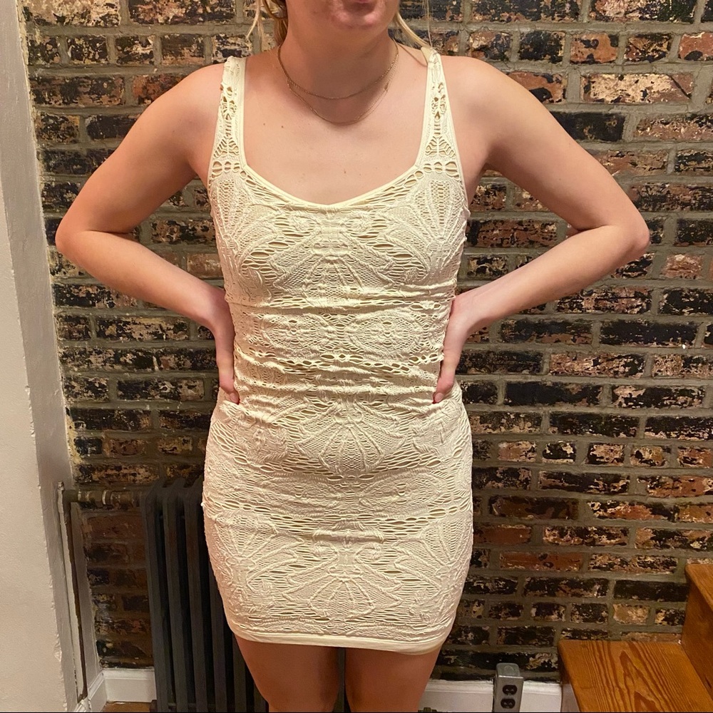 Free People Cream Crochet Mini Dress